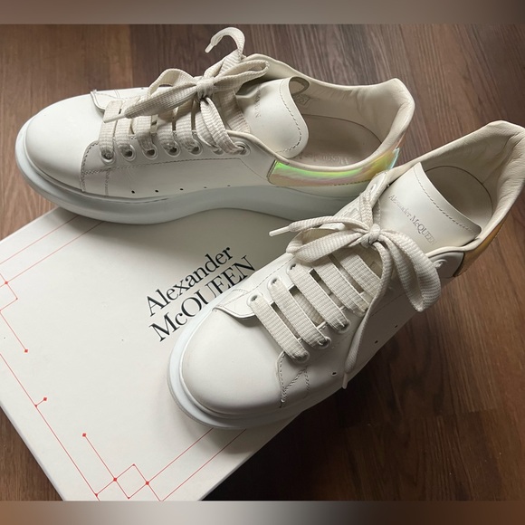Alexander Mcqueen Oversized Platform Sneakers Leather Wht Iridescent Womens Sz11 - Picture 9 of 15